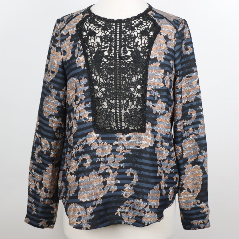 Vintage America Blues Womens Small Floral Crochet Boho Top